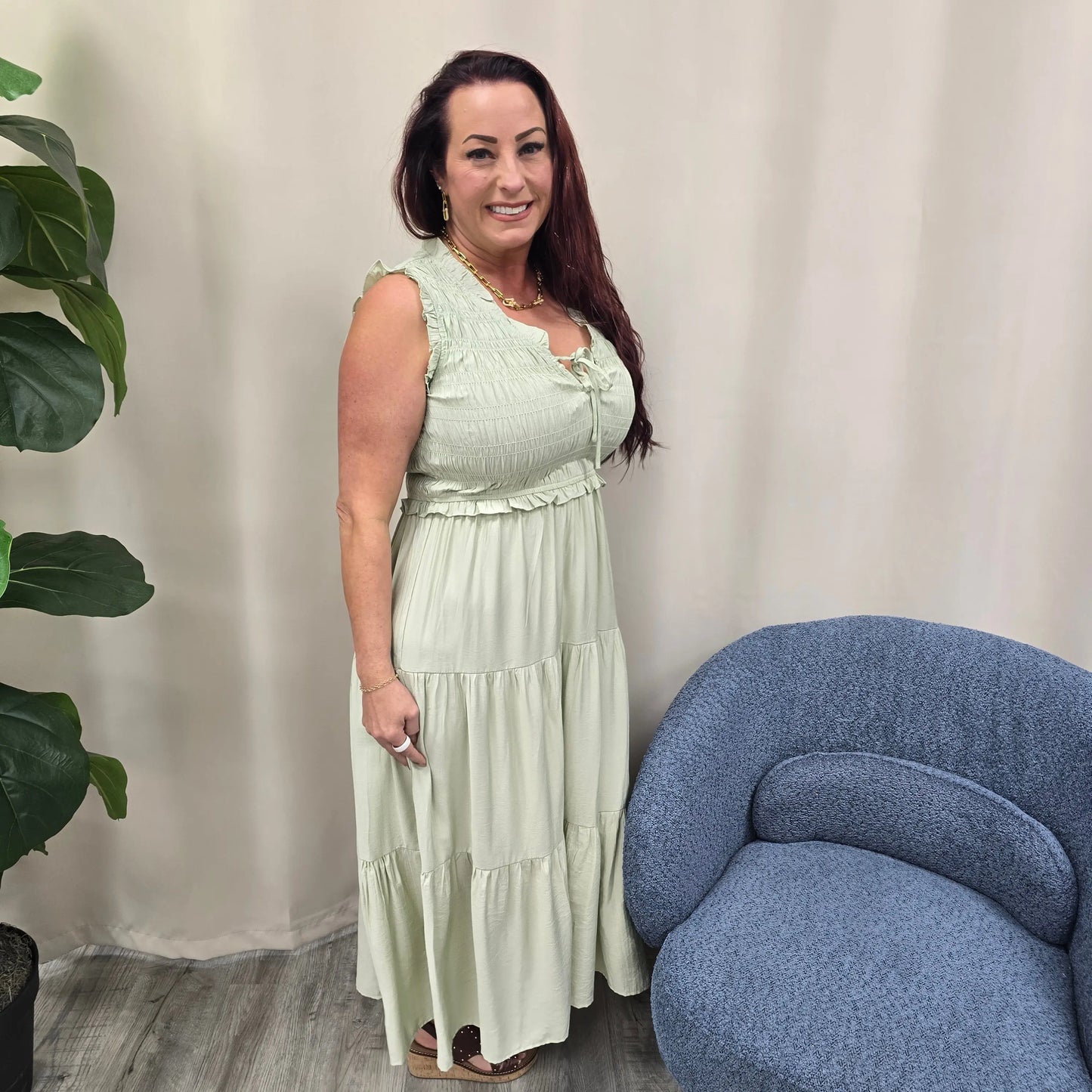 Mint Smocked Dress Blu Pepper