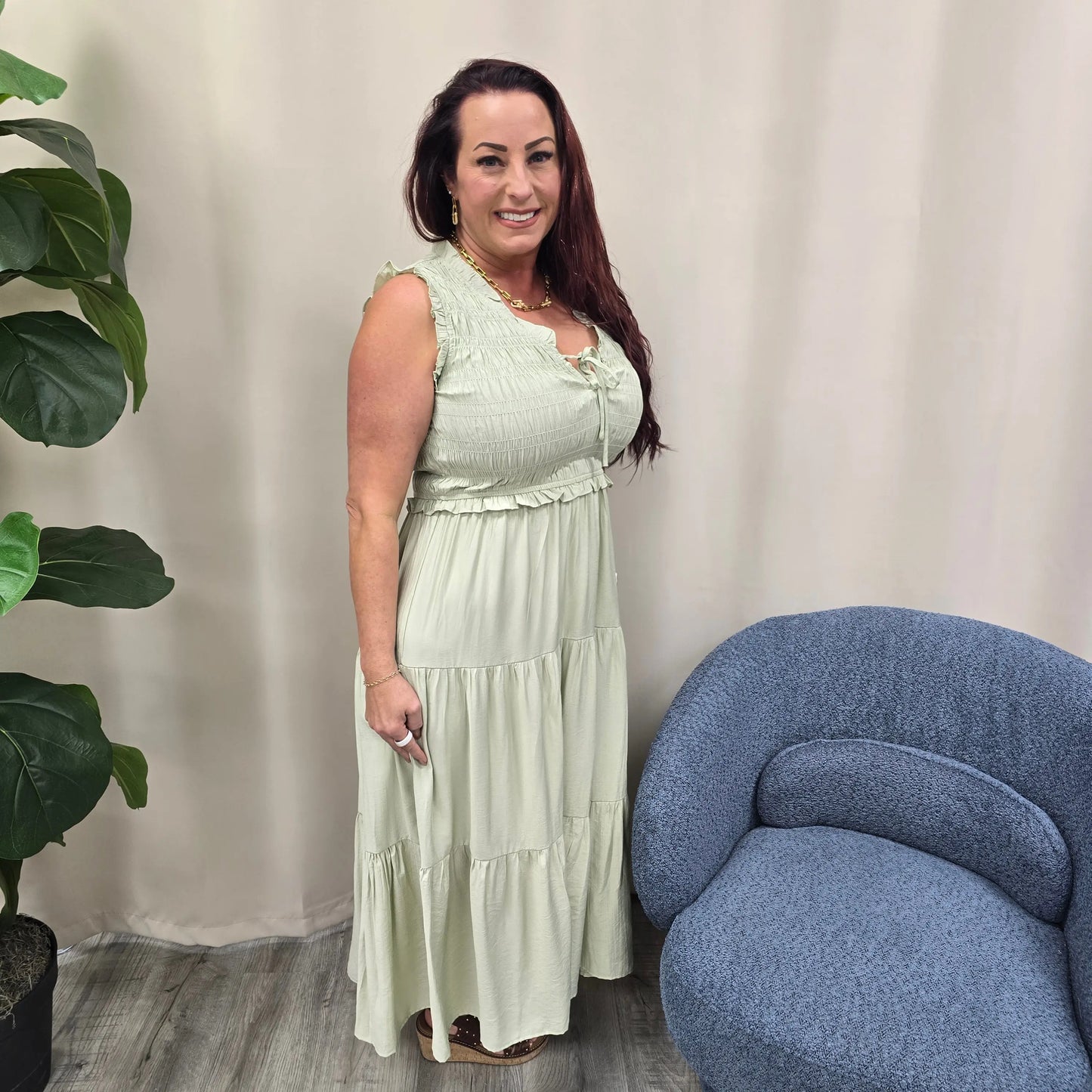 Mint Smocked Dress Blu Pepper