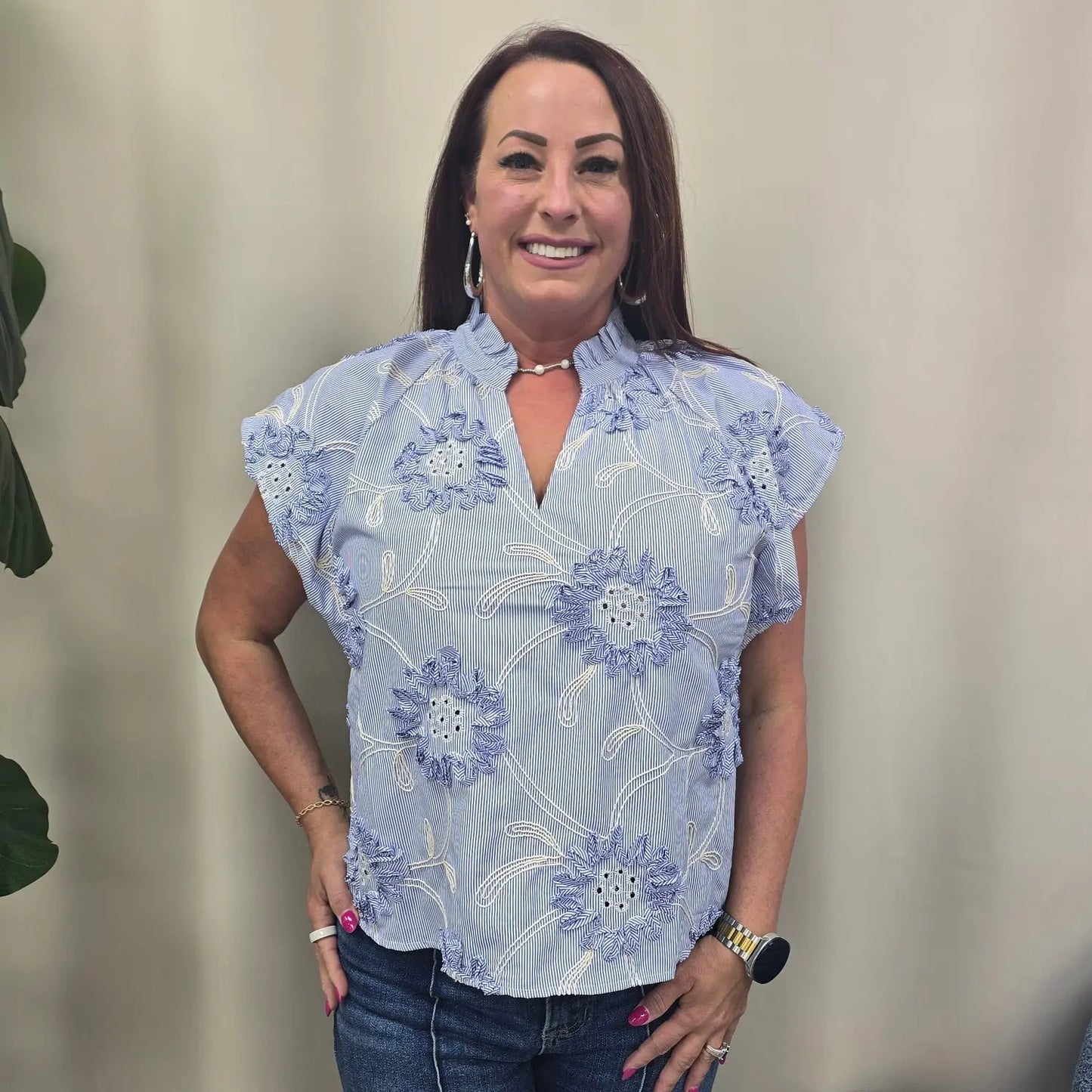 Blue Floral Applique THML