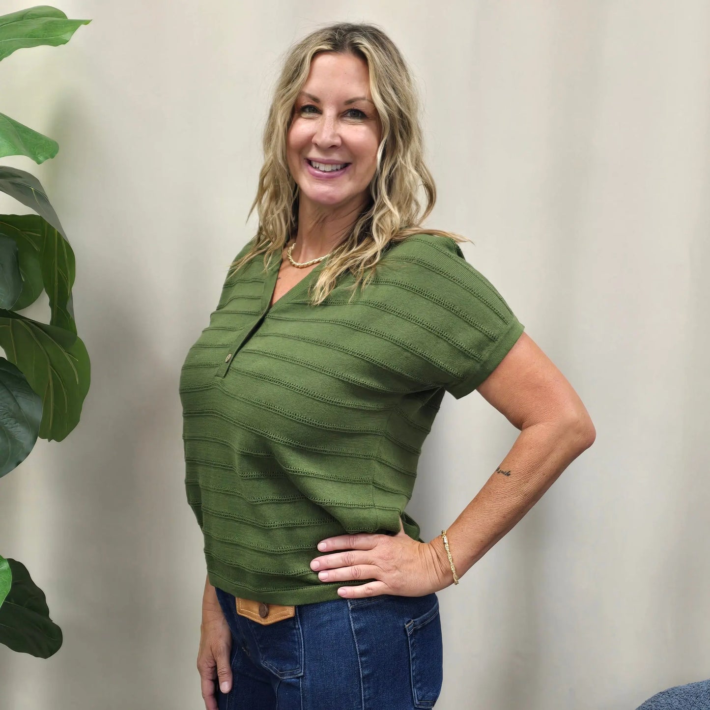 olive stripe sweater Staccato