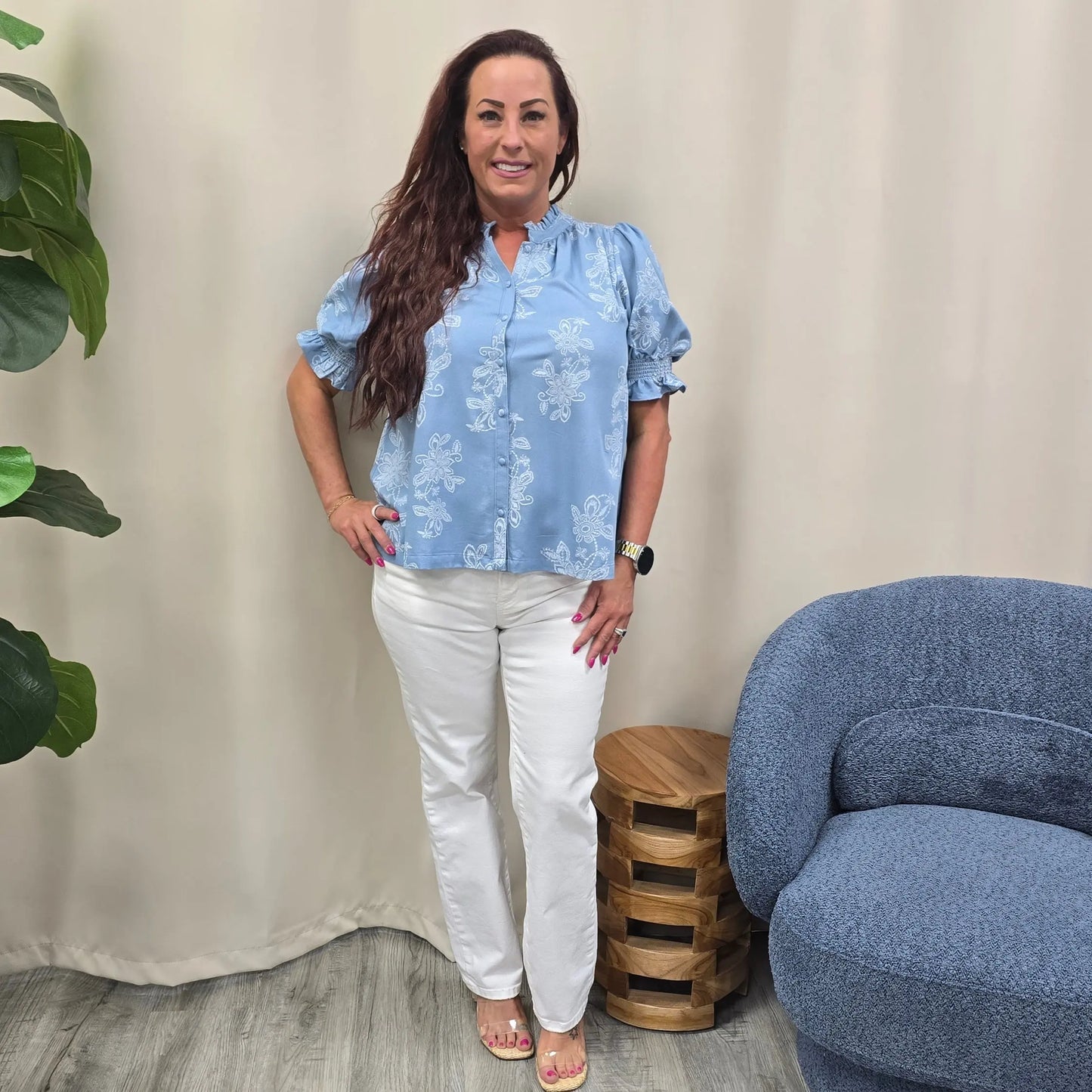 Coastal Bloom Ruffle Blouse Gigio