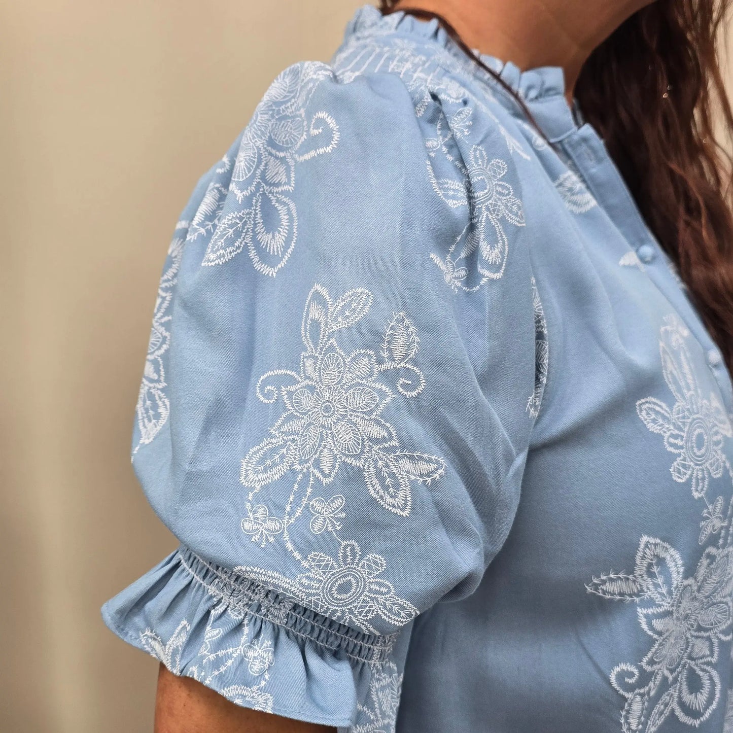 Coastal Bloom Ruffle Blouse Gigio