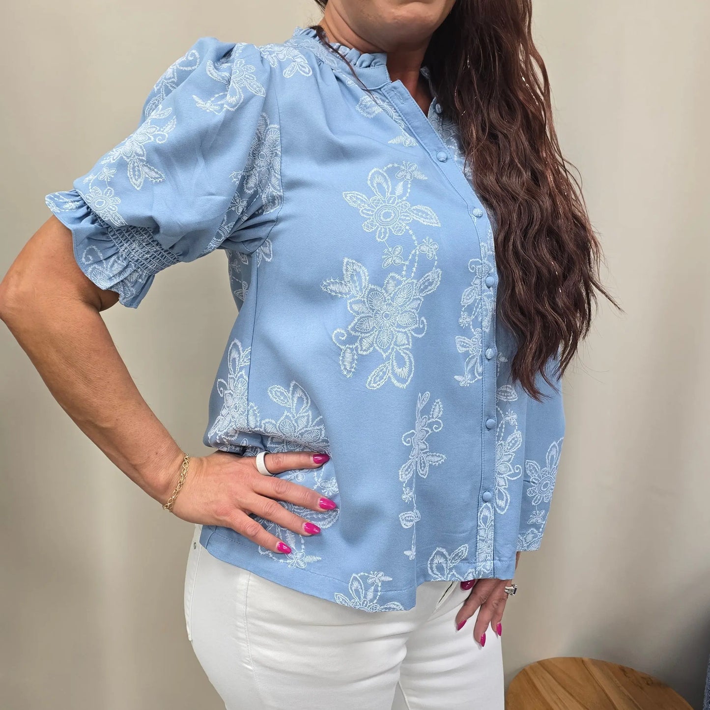 Coastal Bloom Ruffle Blouse Gigio