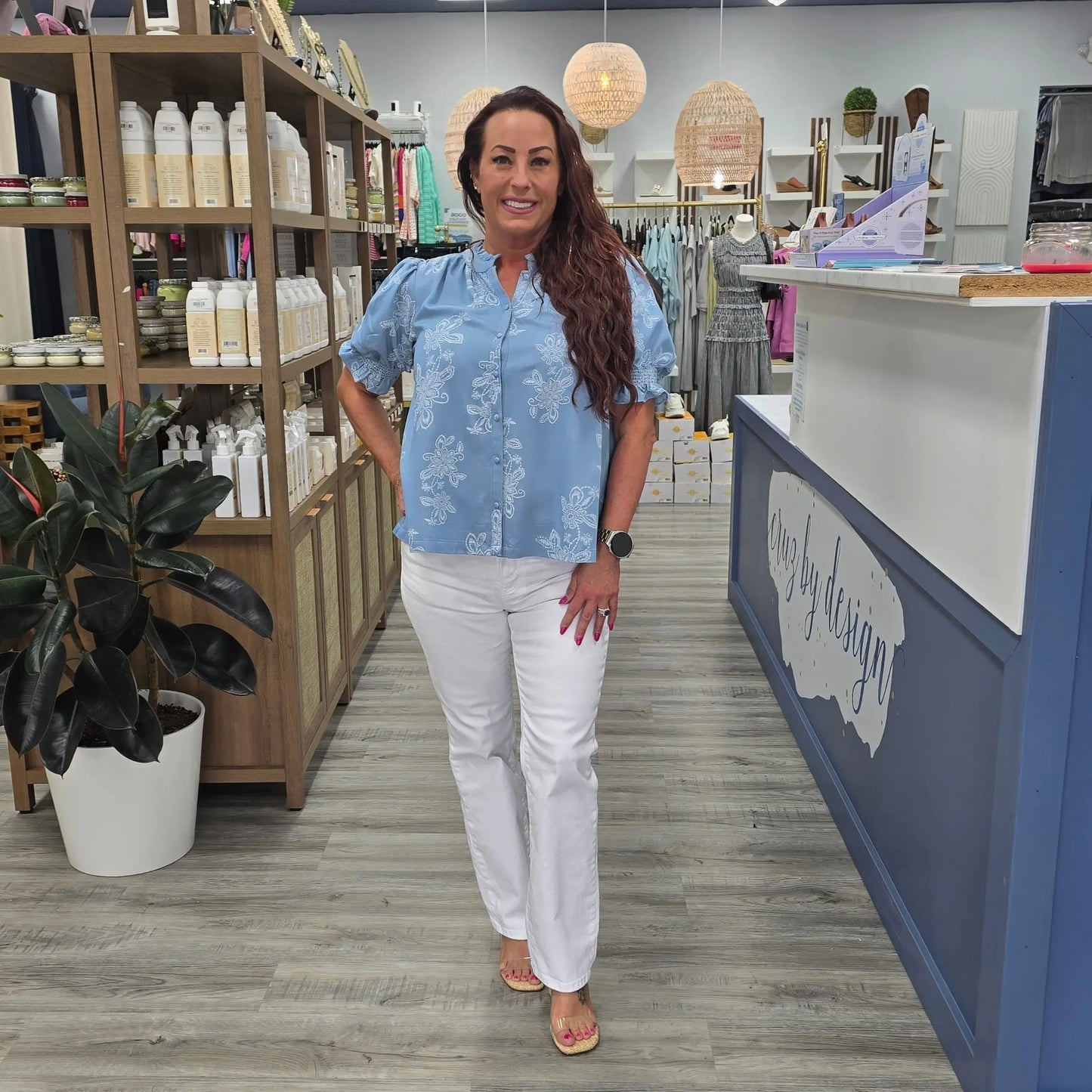 Coastal Bloom Ruffle Blouse Gigio