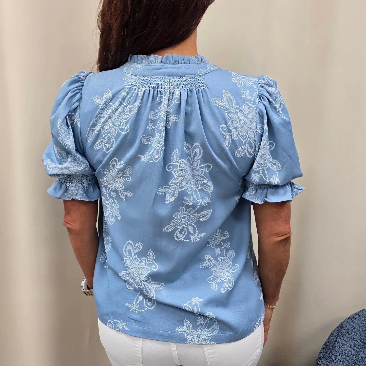 Coastal Bloom Ruffle Blouse Gigio