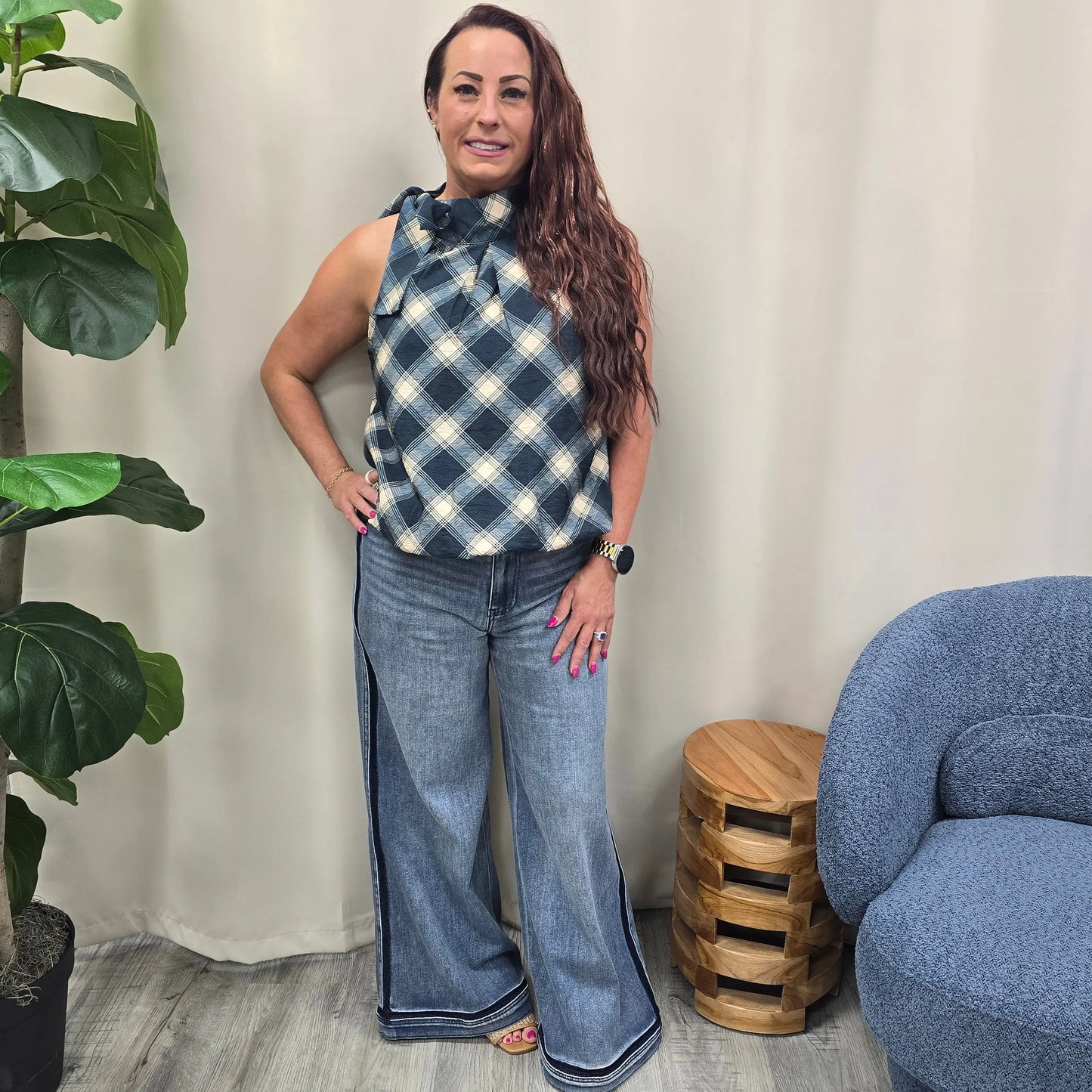 plaid sleeveless THML
