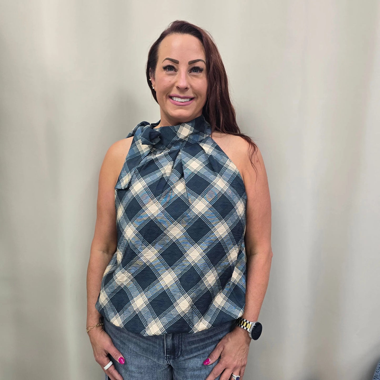 plaid sleeveless THML
