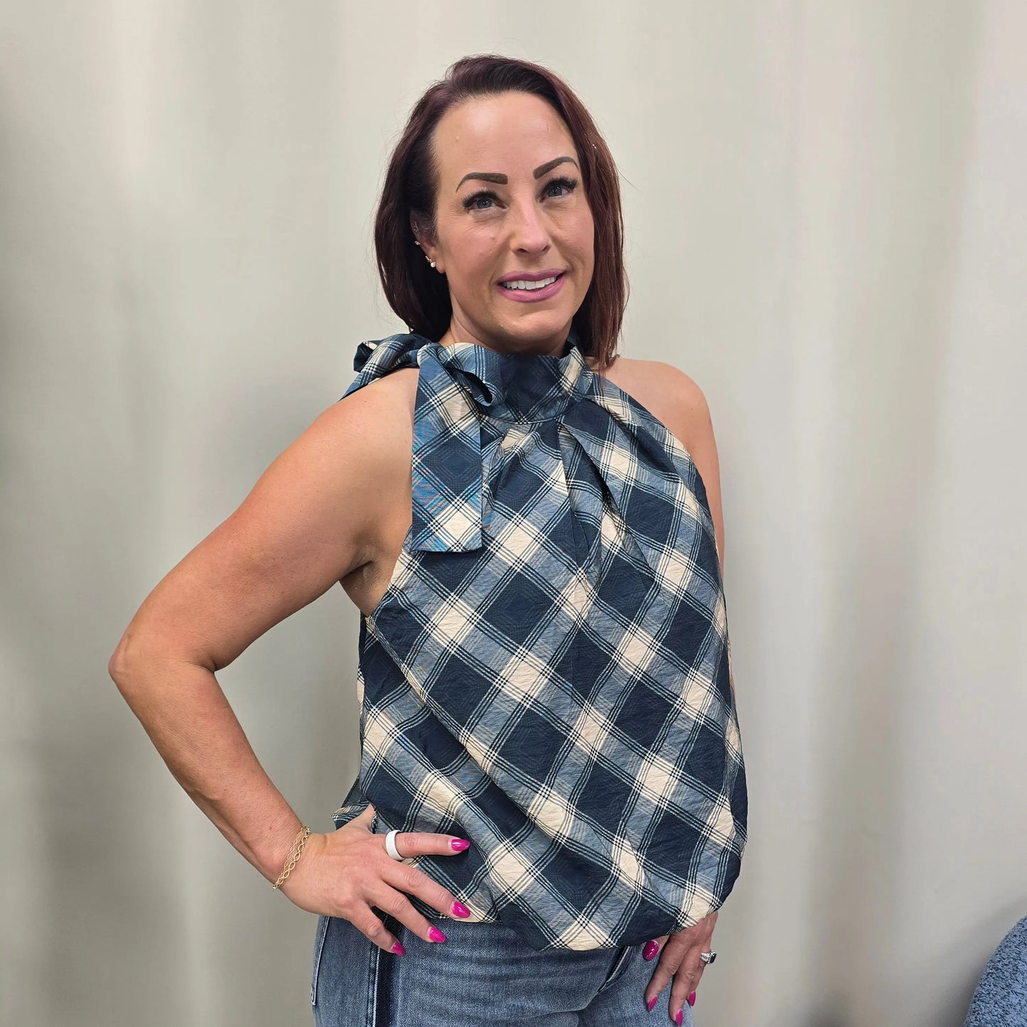 plaid sleeveless THML