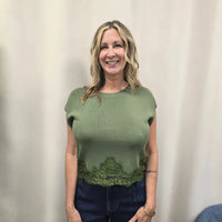 green lace trim shirt Entro