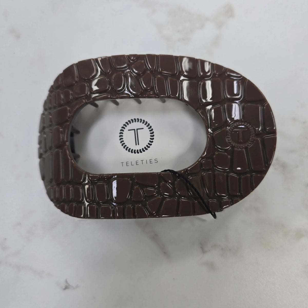 Brown Crocodile | Large| Flat Round Hair Clip Teleties