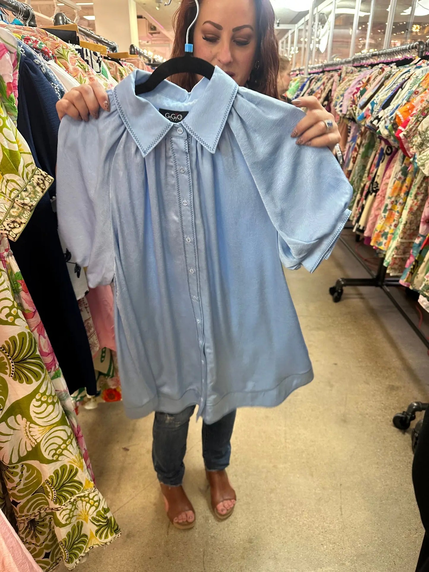 blue satin dress Gigio