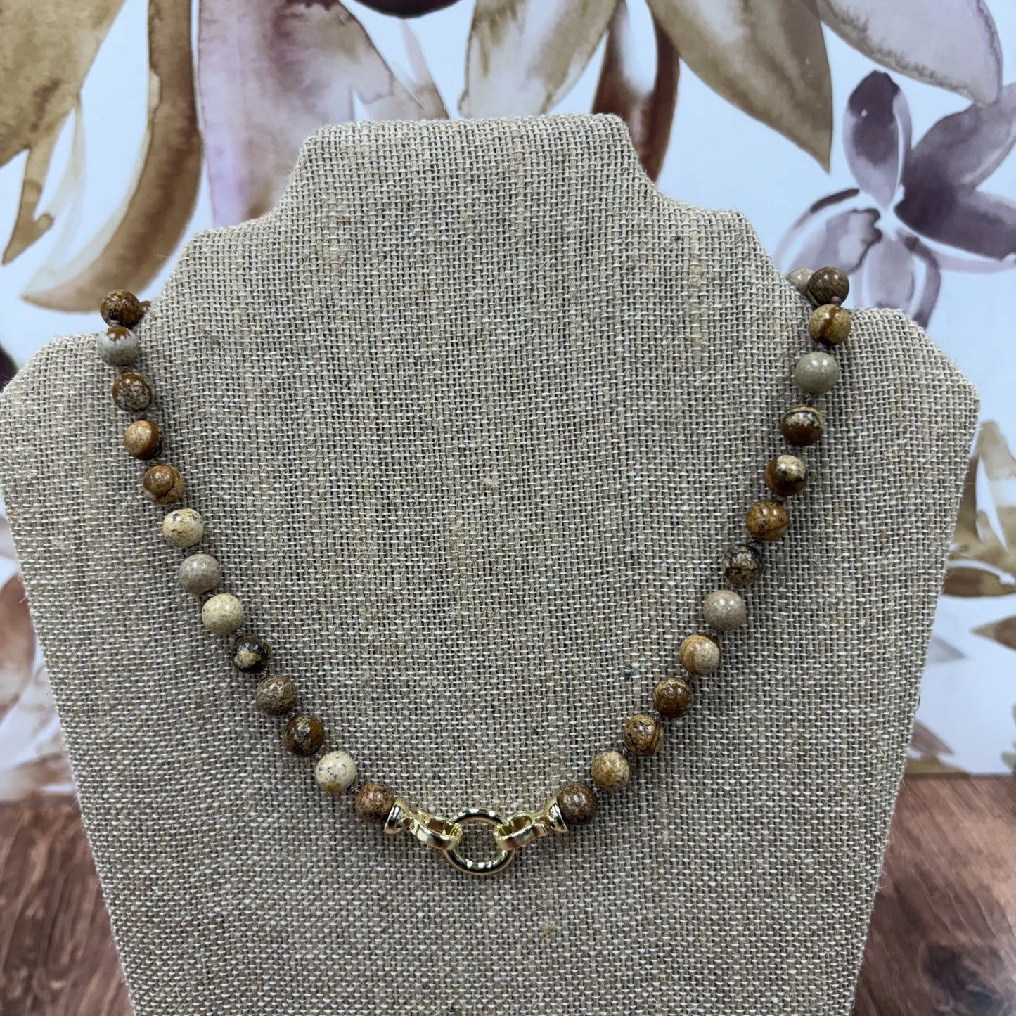 Necklace Picture Jasper Double Knotted 8mm W/Gold Clasp 18” rant & rave