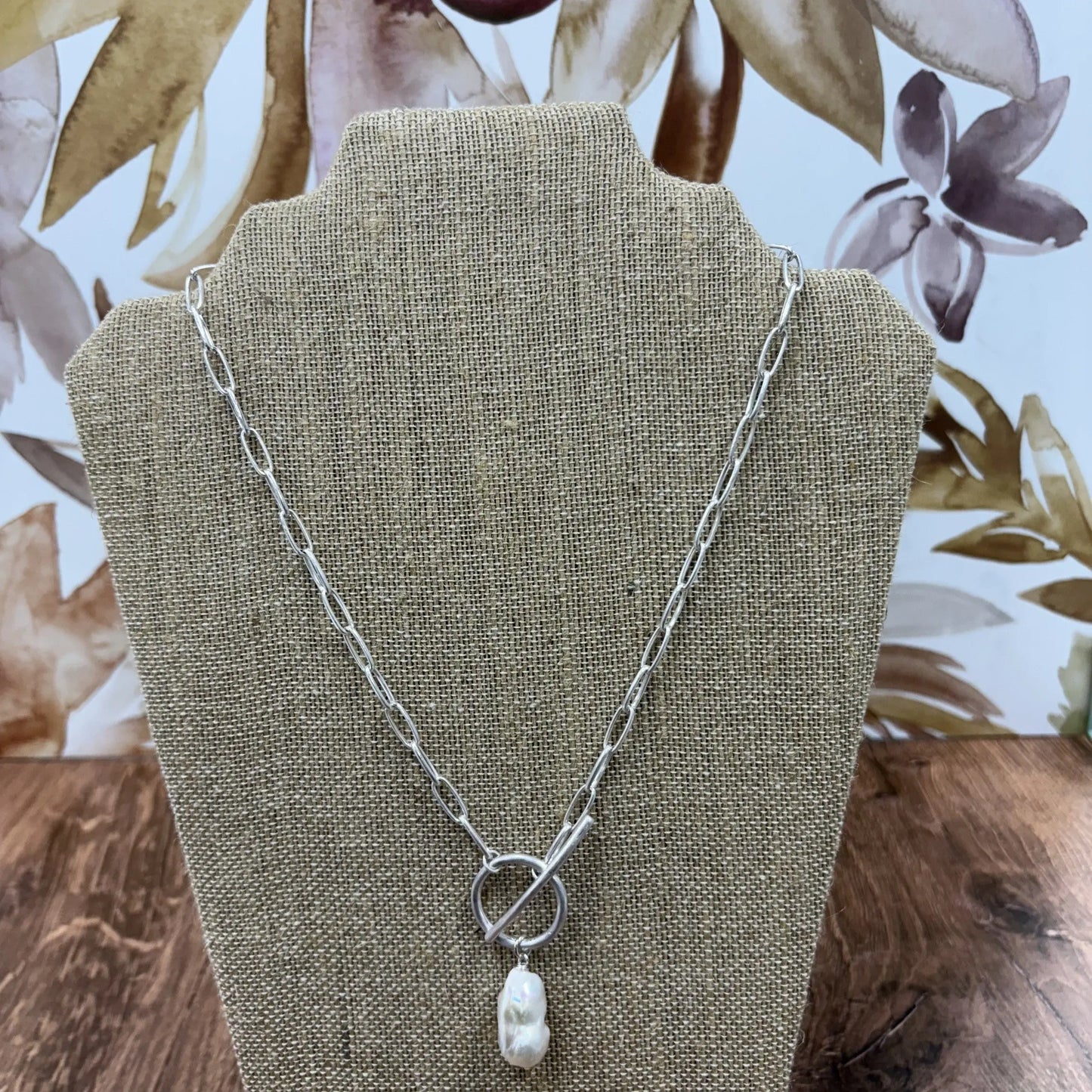 Necklace Paper Clip Matte Silver W/Baroque Pearl 18” rant & rave