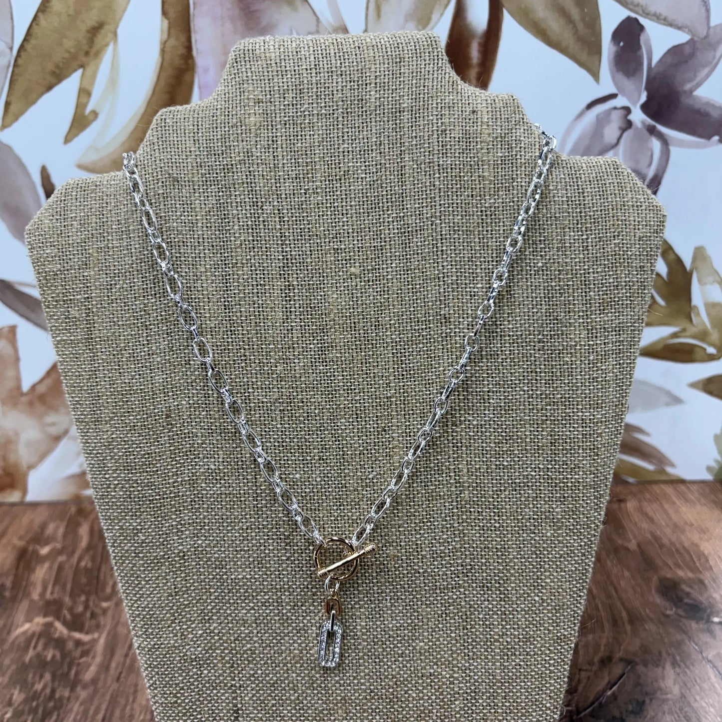 Necklace Alloy plated Gold Chain Clearglass Rect.W/Toggle 18” rant & rave