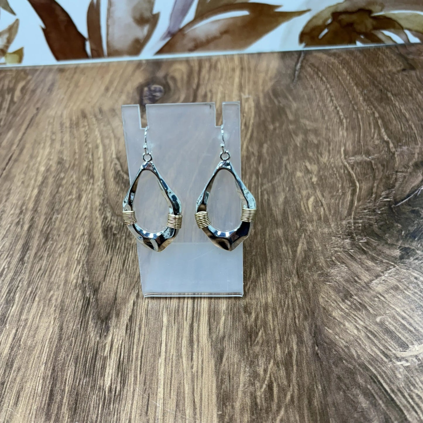 Earring Alloy Plated Oblong(Silver)Gold Wire Wrap Two Tone rant & rave