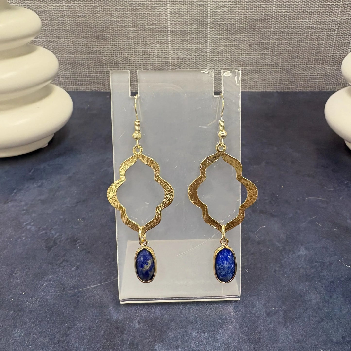 Quatrefoil blue & gold earrings Dlyan T Designs