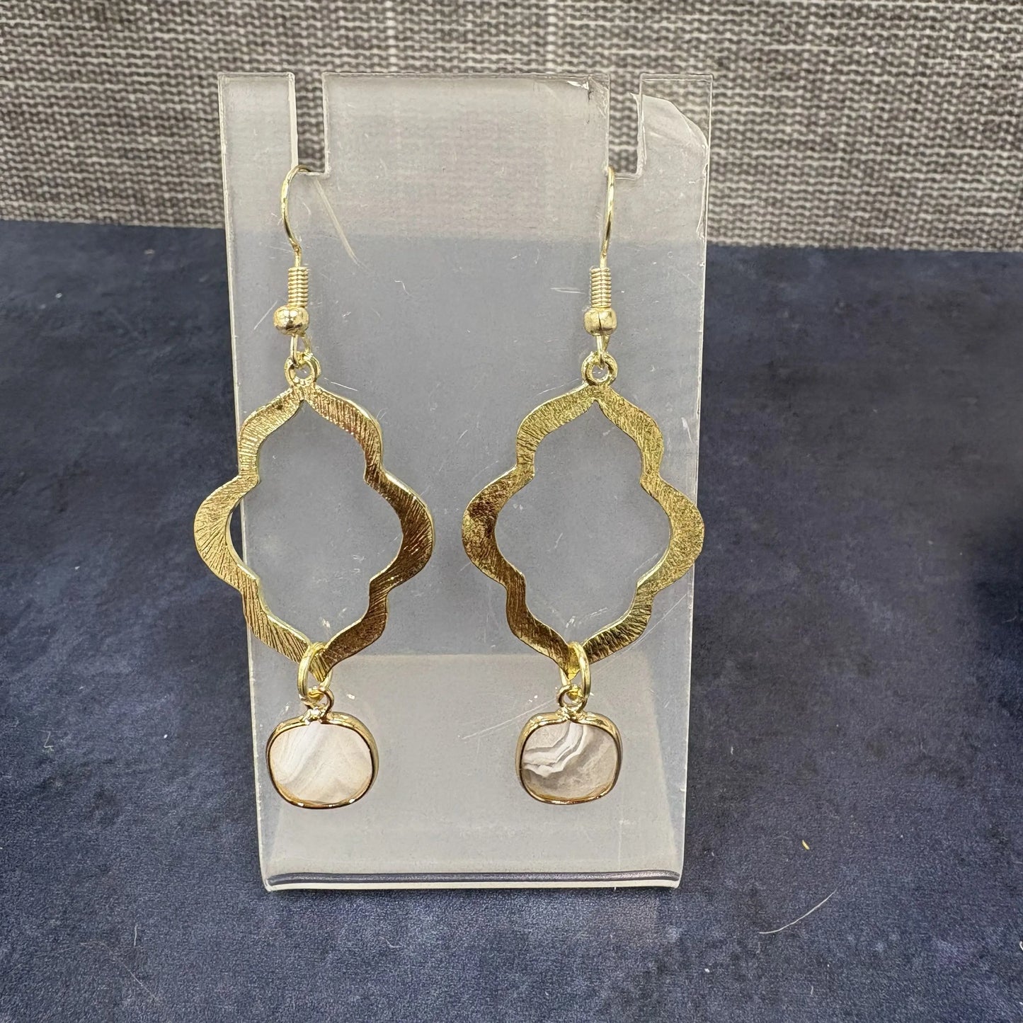 quatrefoil gold & white earrings Dlyan T Designs
