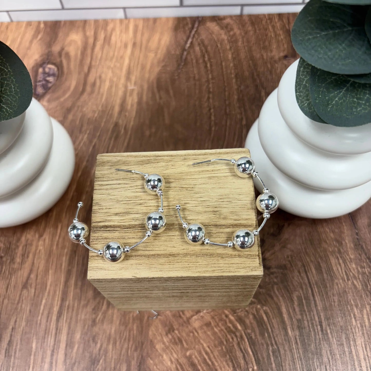 Silver Glow Beaded Hoop Earrings What's Hot