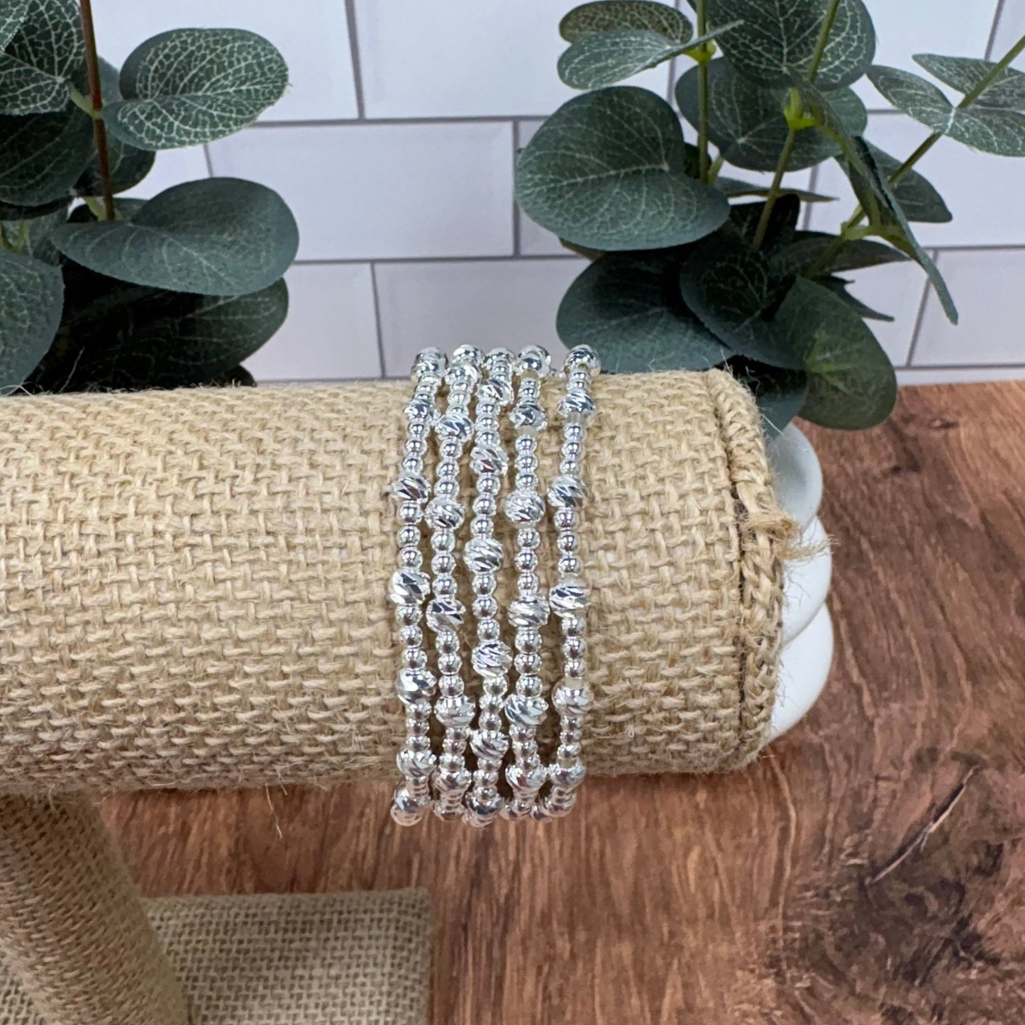 WR Silver Sparkle Stack Bracelet Set (Set of 5) What's Hot