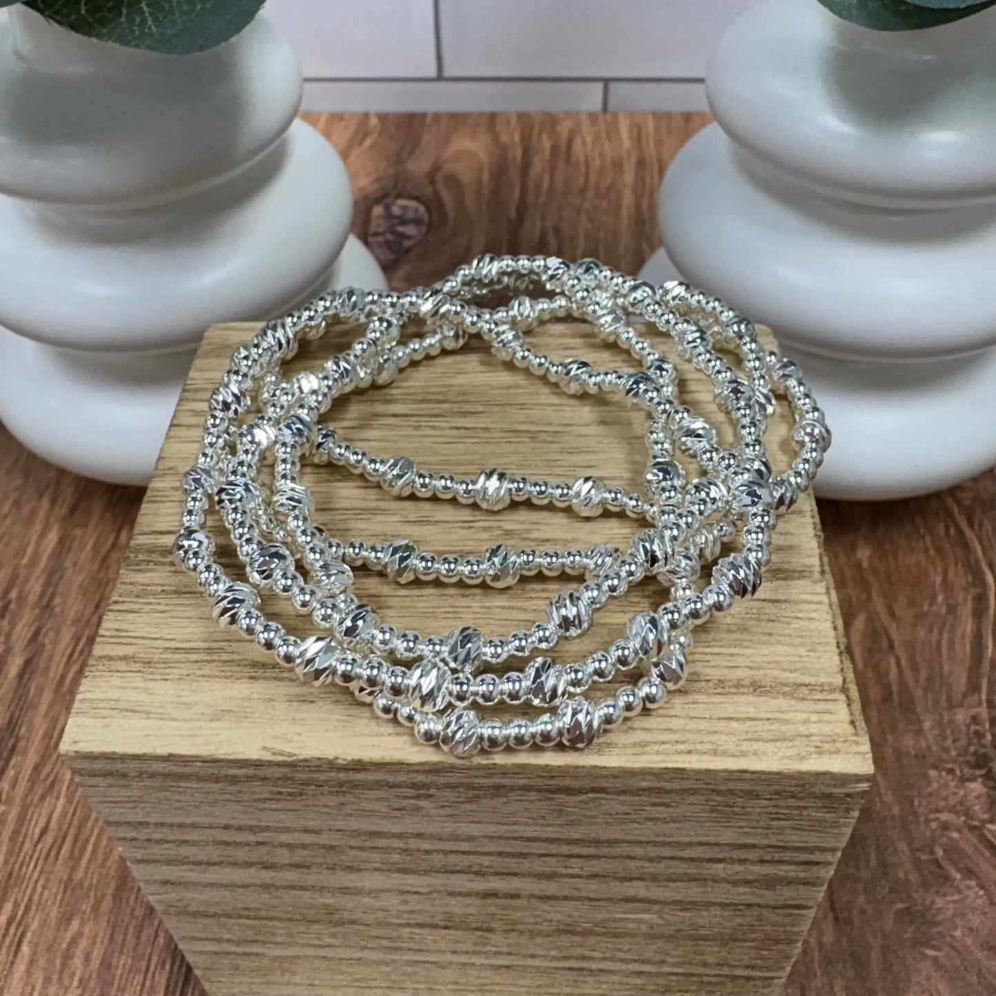 WR Silver Sparkle Stack Bracelet Set (Set of 5) What's Hot