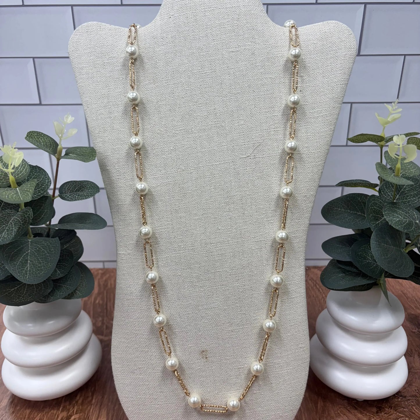 WR Golden Pearl Link Longline Necklace What's Hot