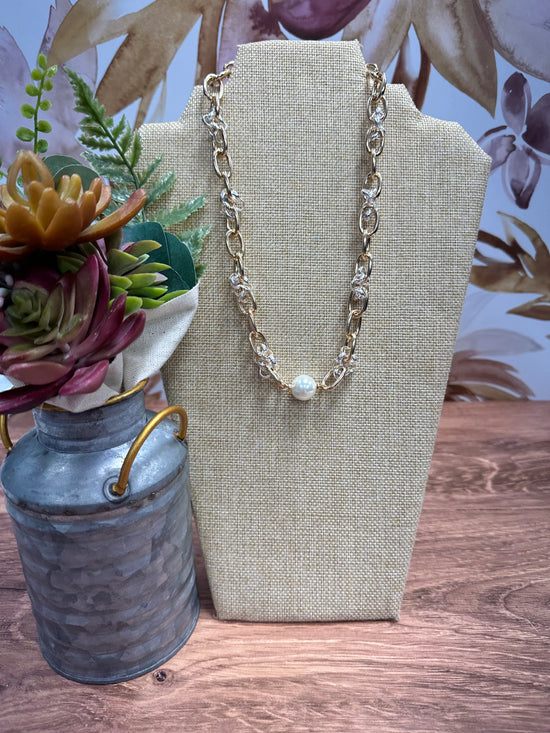 Gold & Pearl Link Necklace