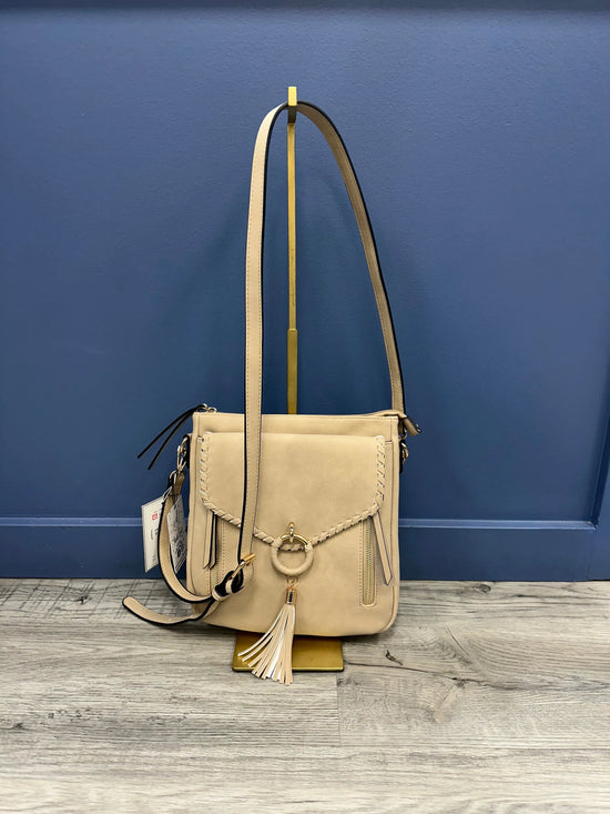 Layla Faux Suede Whipstitch Crossbody w/ Tassel Jen & Co