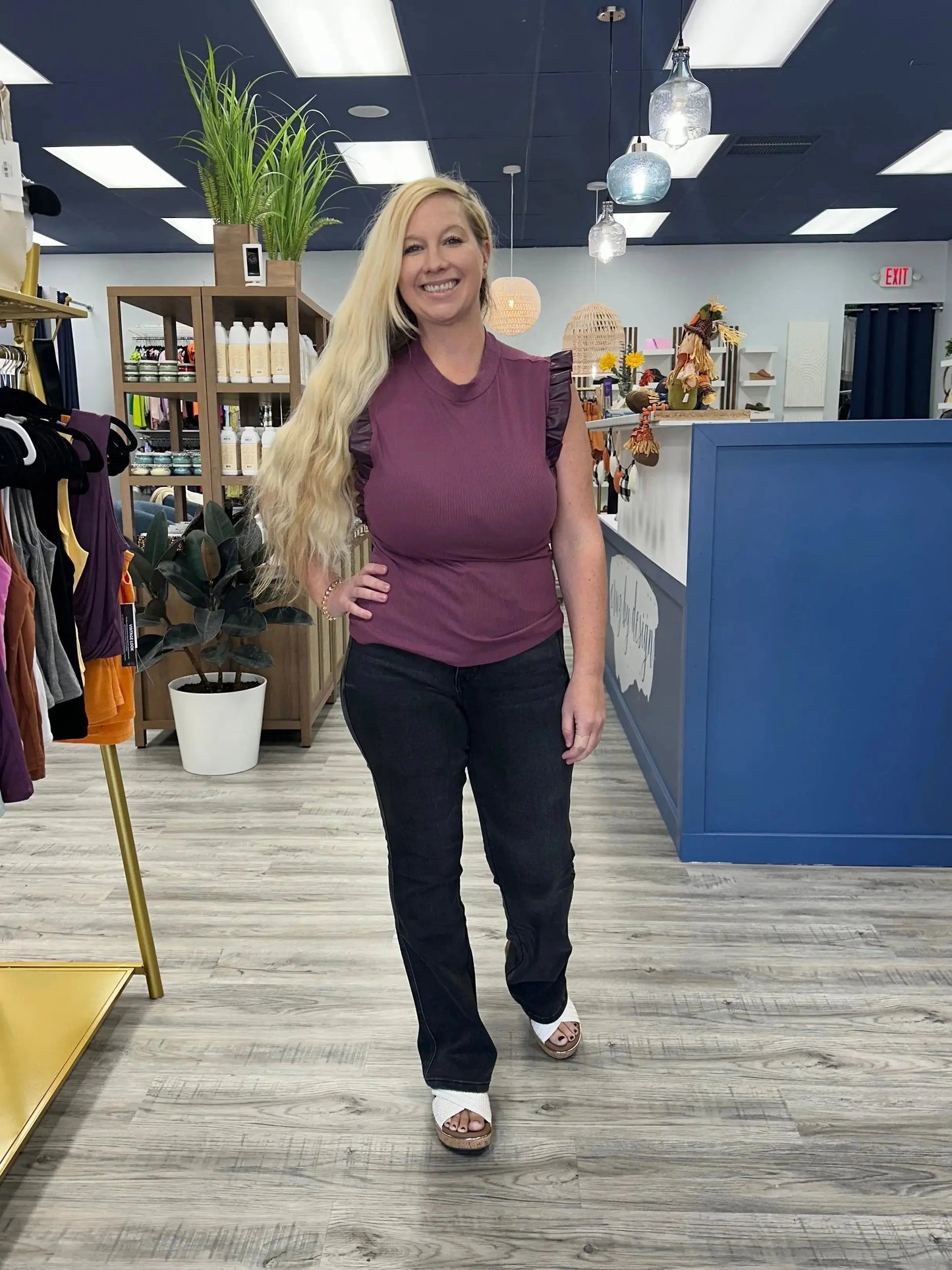 Marley Leather Neck Ruffle Tank Doe & Rae