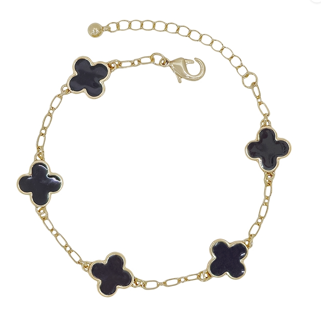 Black Clover and Gold Chain Bracelet
