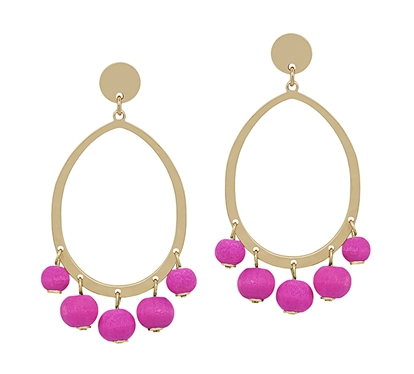 Hot Pink & Gold Dangle Earrings