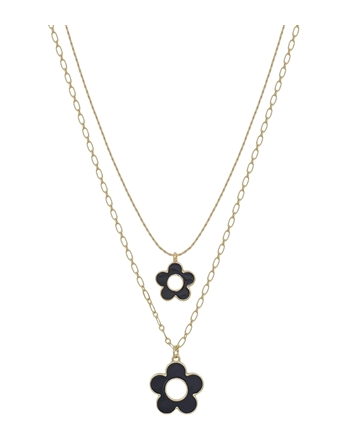 Black Flower Double Layered 16"-18" Necklace