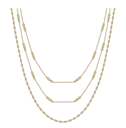 Gold or Silver Thin Chain w/Triple Dot Beaded Layered Necklace