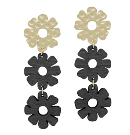 Gold & Black Flower Dangle Earrings