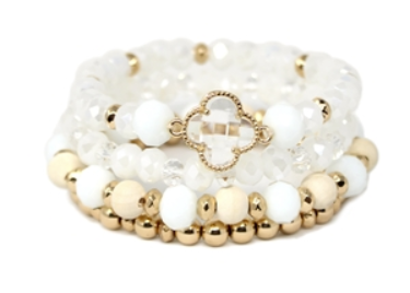 Multi Bead Bracelet Set w/Clover Pendant