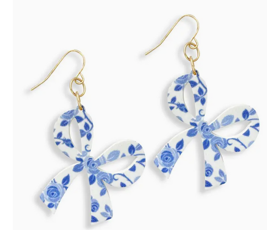 Blue Floral Bow Earrings