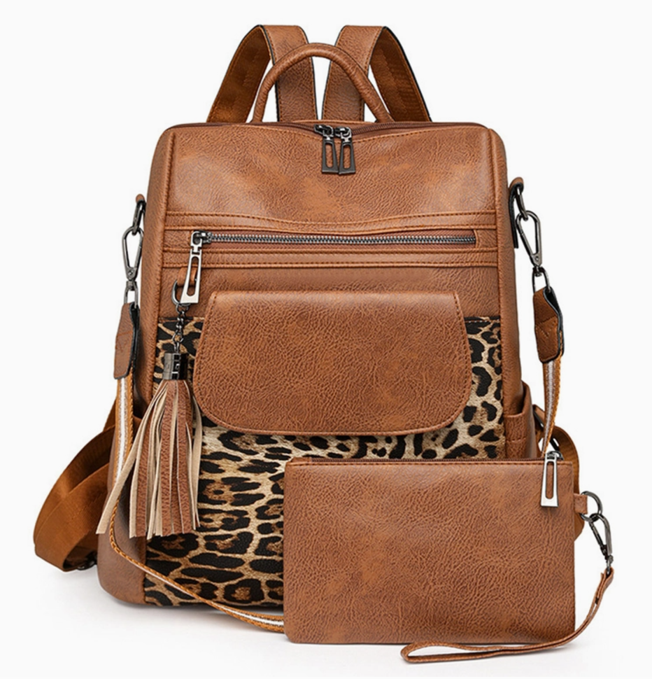 Retro Leopard Print Backpack wholesalesir