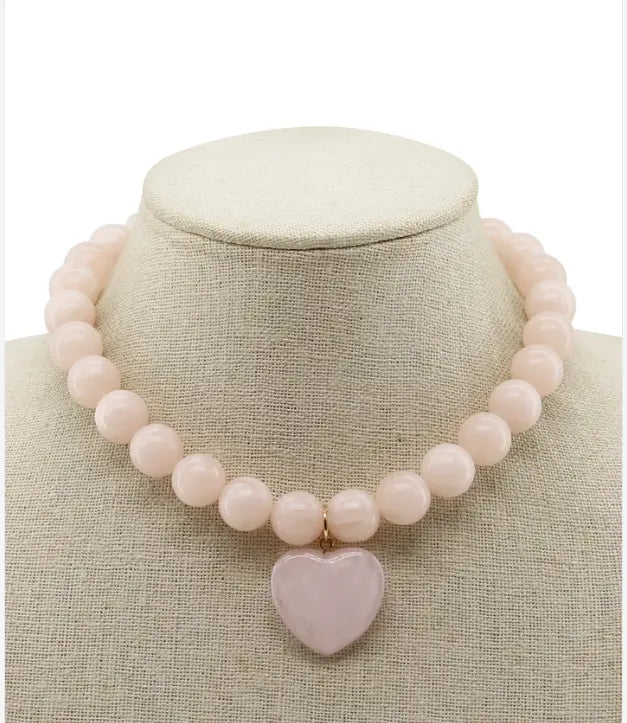 Blush Pink Acrylic Beaded with Pink Stone Heart Charm What's Hot