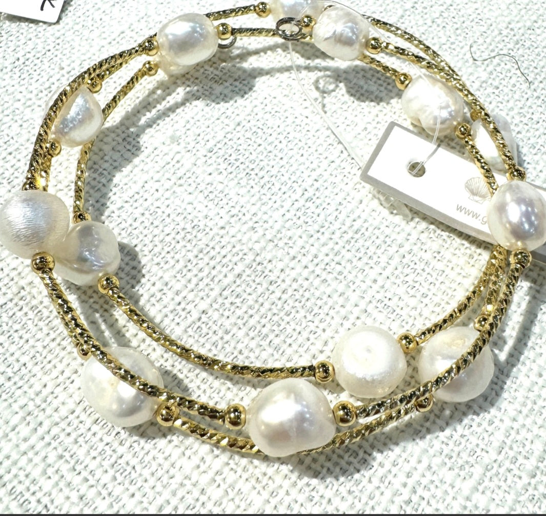 Gold Wrap Potato Pearl Bracelet Studio G