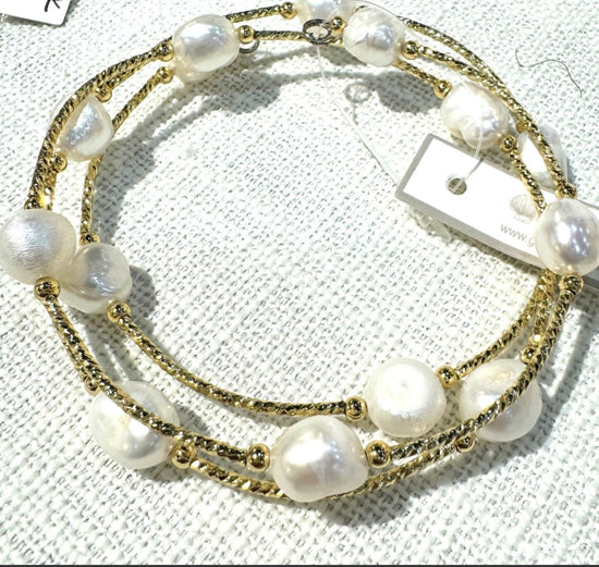 Gold Wrap Potato Pearl Bracelet Studio G