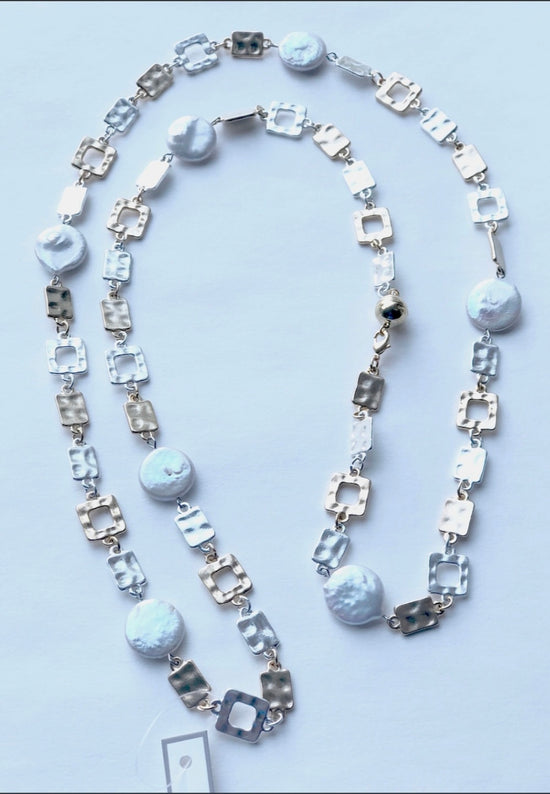 Geometric Coin Pearl Long Necklace