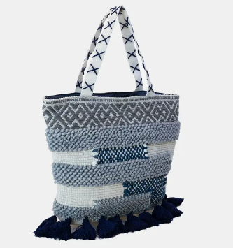 Load image into Gallery viewer, Genevieve Striped Cotton Tote w/ Tassels

