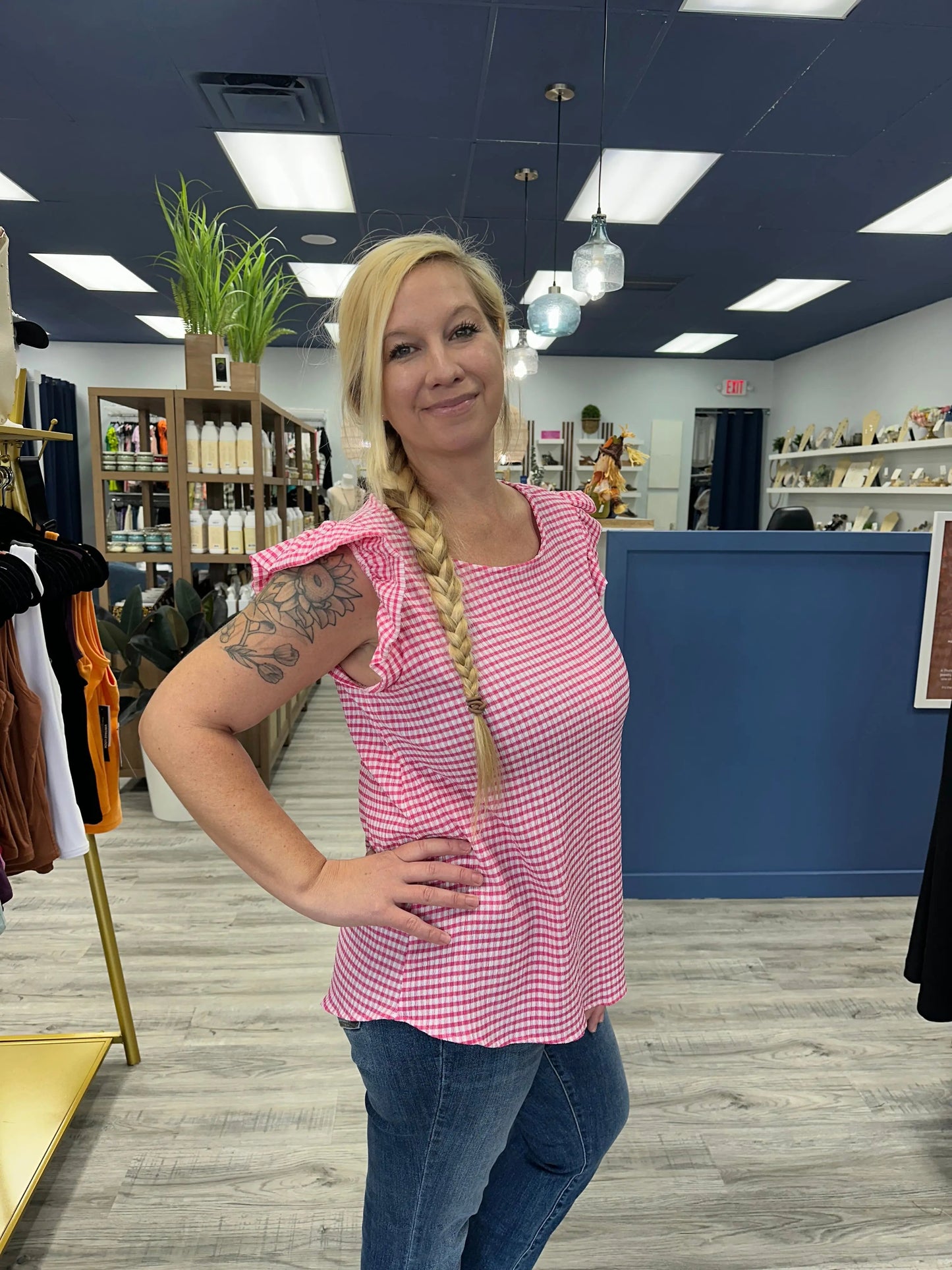 Pink Checkered Sleeveless Top Les Amis