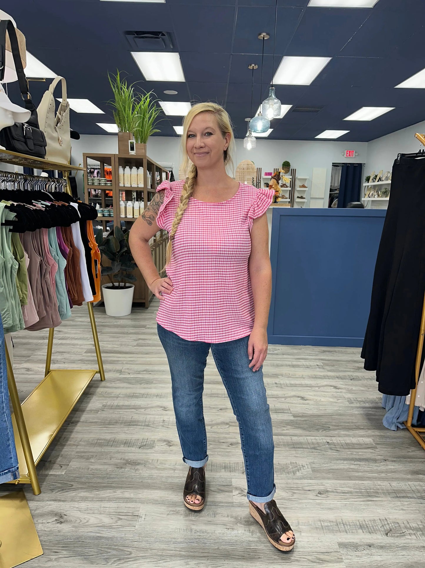 Pink Checkered Sleeveless Top Les Amis