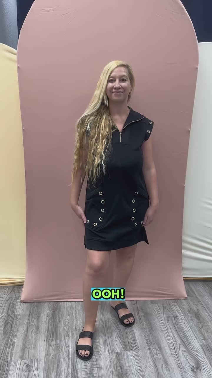 Load and play video in Gallery viewer, Francesca Eyelet Quarter Zip Dress
