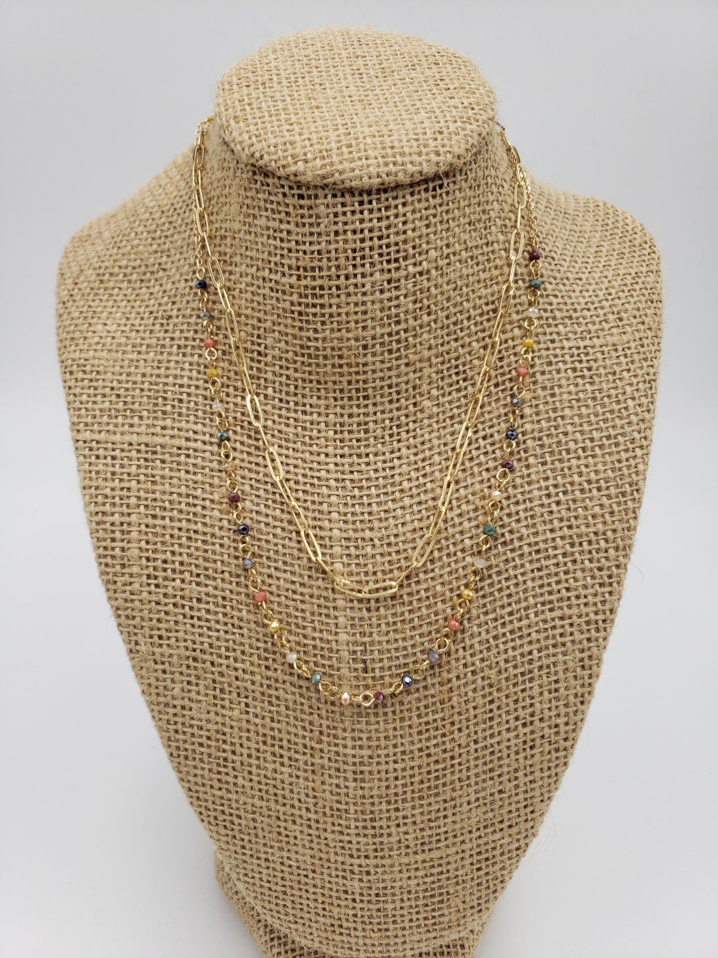 Multi color bead and chain necklace