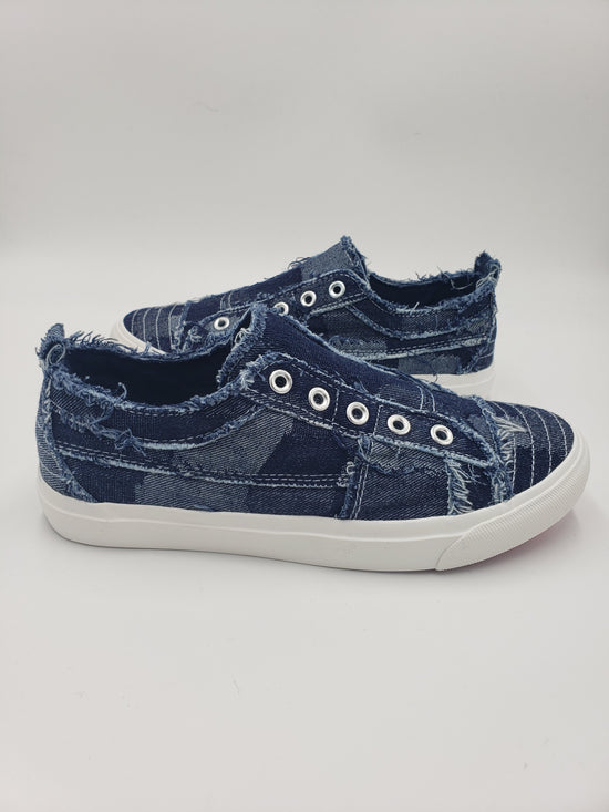Load image into Gallery viewer, Dark Denim Patch Slip On Shoes
