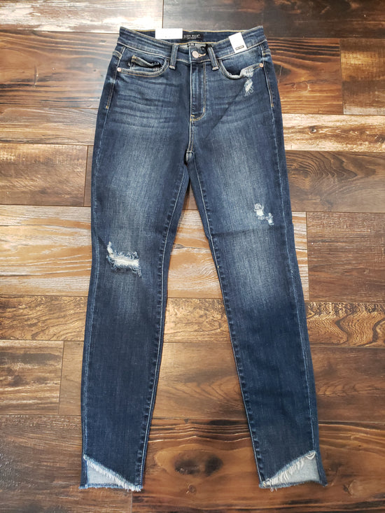 High Waisted Angled Fray Hem Jeans