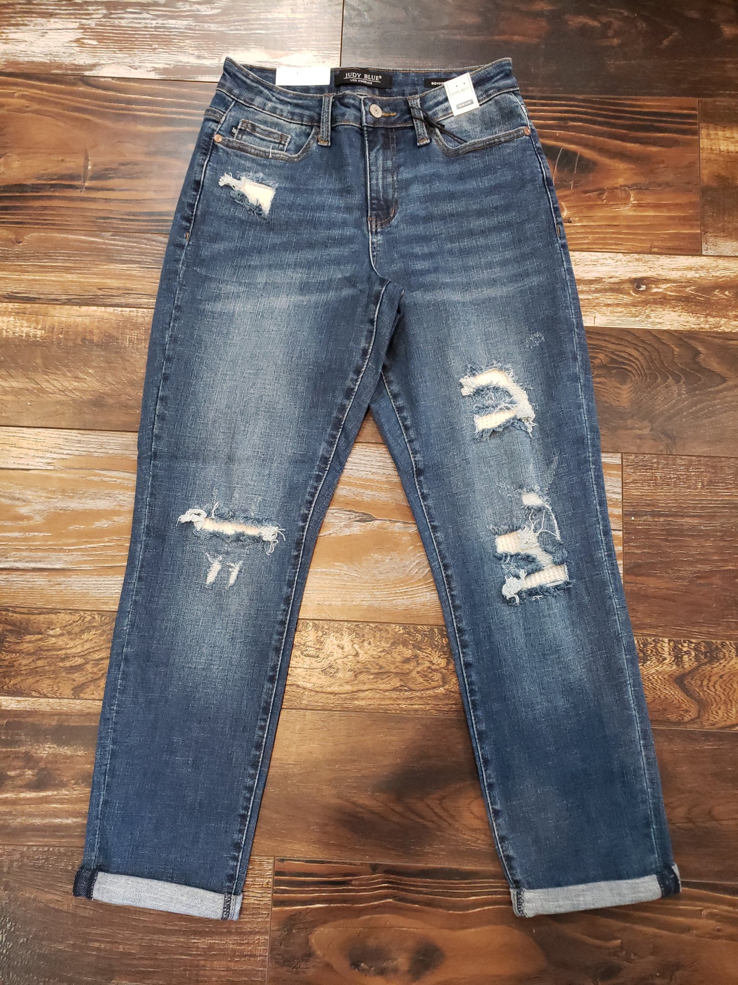 Thermal Patch Mid Rise Destroyed Boyfriend Jeans