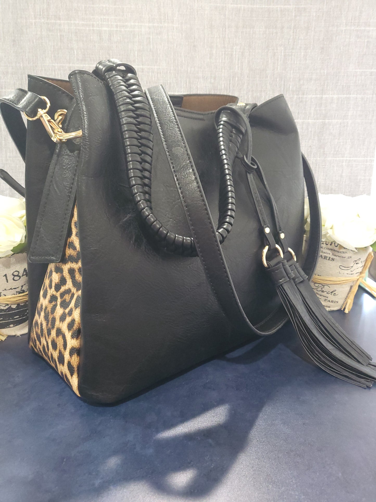 Hobo Black & Leopard Bag