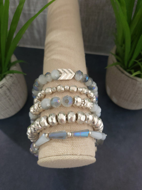 Blue & Silver Beaded Bracelet Set